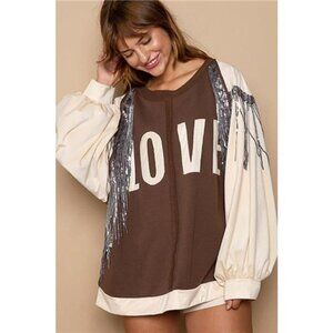 POL Balloon Sleeve French Terry Sweatshirt with Sequin Tassel
